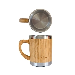 Pandoo Dvojstenný nerezový hrnček na kávu a čaj s bambusovým povrchom 280 ml