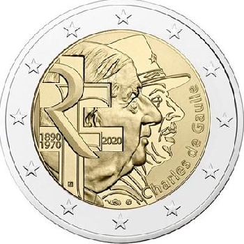 2 euro sběratelské Francie 2020 Gaulle UNC