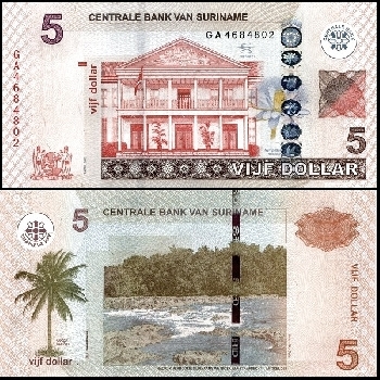 bankovka 5 surinamských dolarů