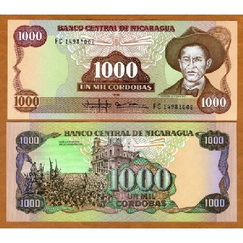 bankovka 1000 Nikaragujských córdob 1985