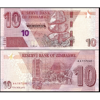 bankovka 10 Zimbabwských dolarů 2020