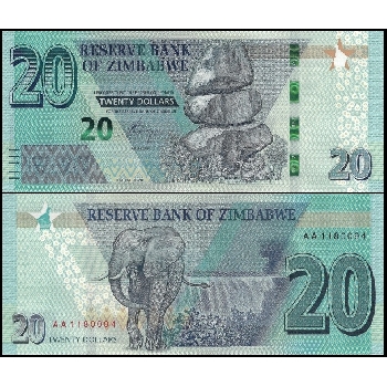 bankovka 20 Zimbabwských dolarů 2020