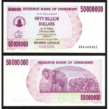 bankovka 50 miliónů Zimbabwských dolarů