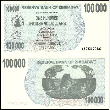 bankovka 100 tisíc Zimbabwských dolarů