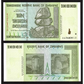 bankovka 10 biliónů Zimbabwských dolarů poškozená