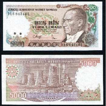 bankovka 5000 tureckých lir
